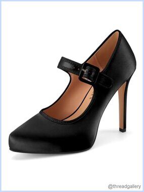 Satin Mary Jane Stiletto Heels Platform Closed Toe Pumps Adjustable Buckle Strap